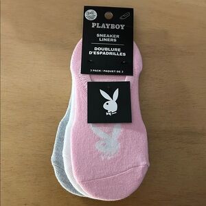 New Women’s 3pk PLAYBOY Pink White Gray Ankle No Show Sneakers Socks Liners O/S